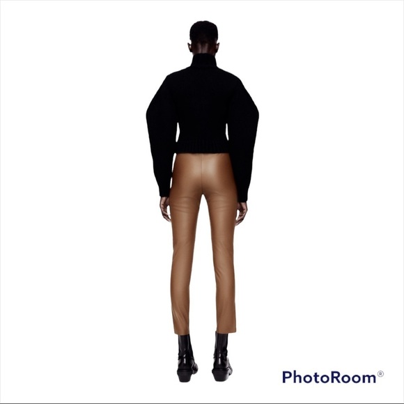 NWT ZARA Camel High Rise Faux Leather Ankle Zip Leggings XS - Picture 3 of 10